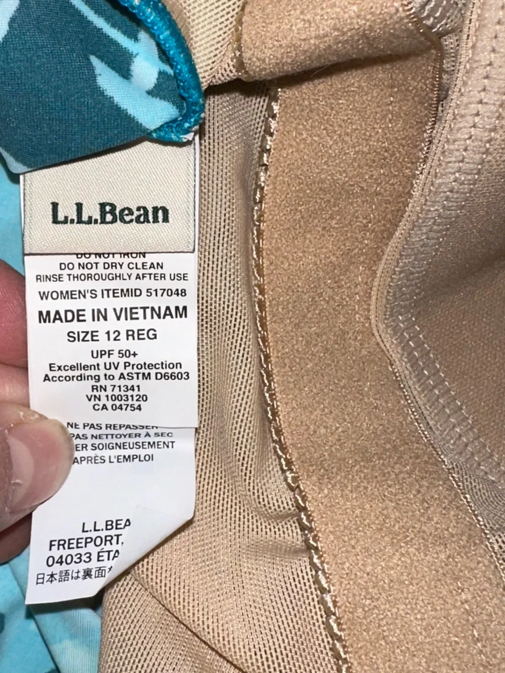 L.L. Bean Teal & Turquoise Palm-Print One-Piece Swimsuit, Women’s size 12 - Picture 5 of 6